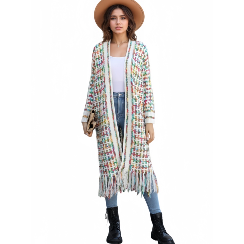 Elegant Colorful Long Cardigan Sweater Womens Large Size Knitted Sweater Coat